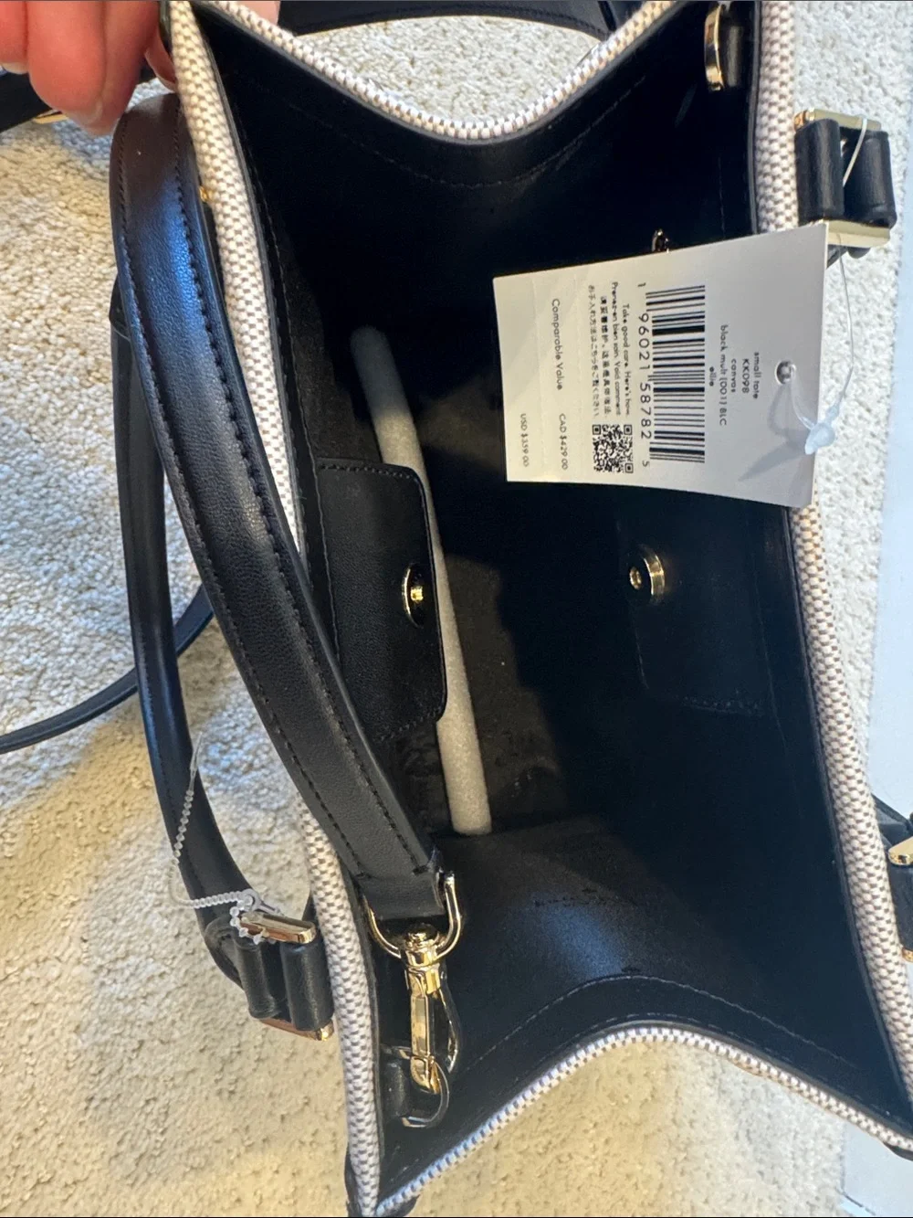 kate spade New York Black & Cream Canvas Tote new $339